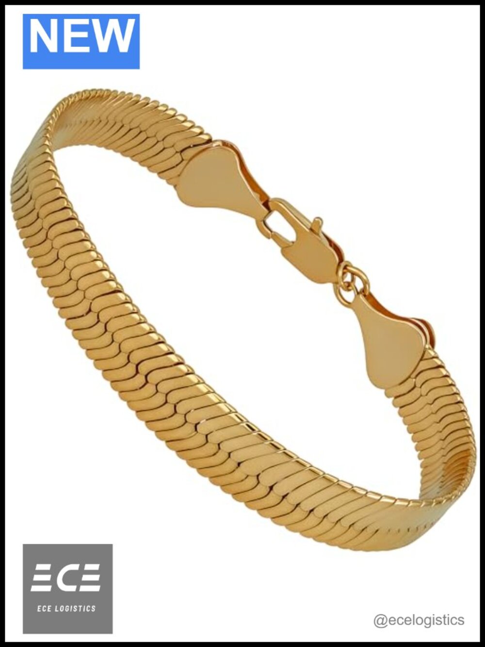 24k Real Gold Plated Herringbone Bracelet Flexible Link Chain Unisex